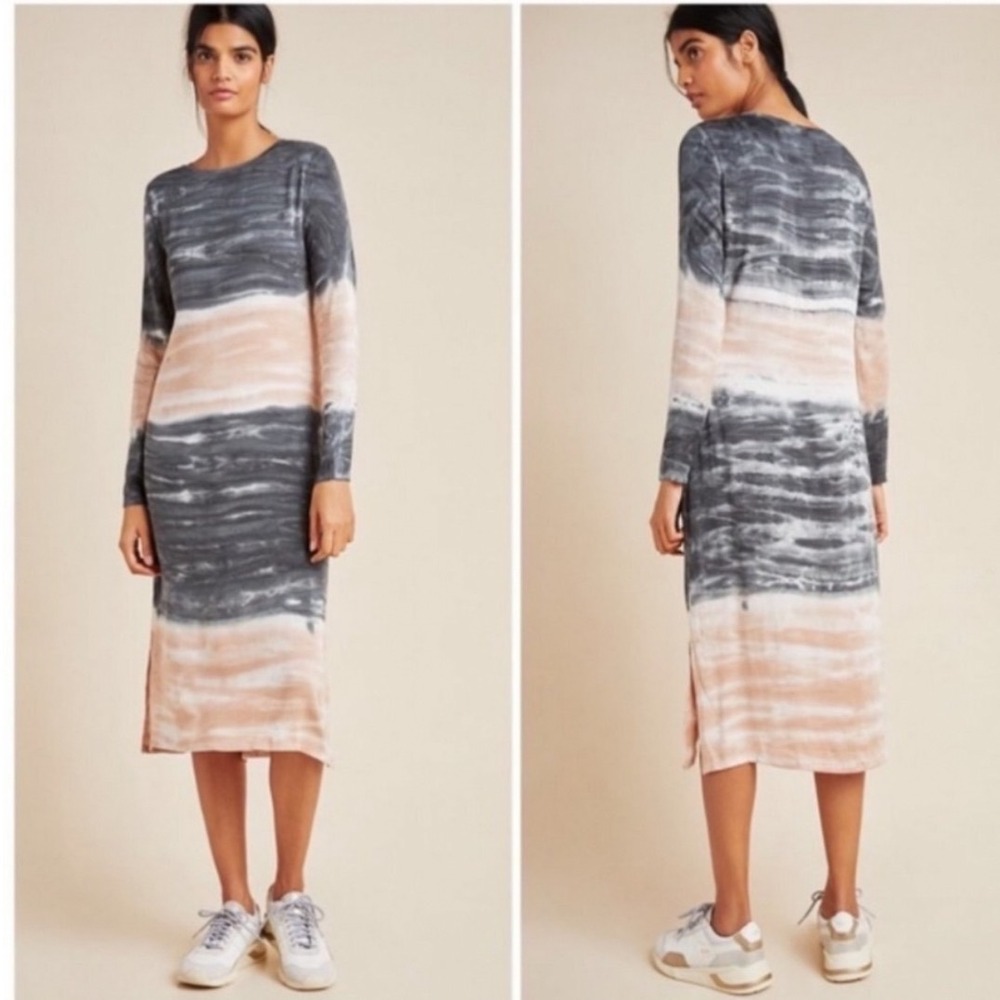 Dolan Trina Tie-Dye Midi Knit Dress Womens S Pink Gray Striped Long Sleeve Slit